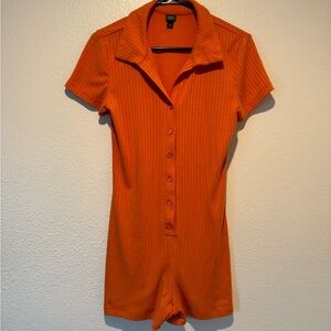 Orange Button Up Short Sleeve Romper